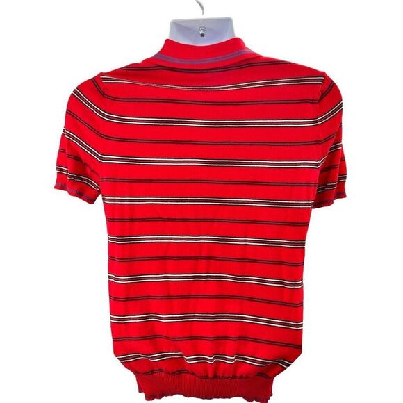 Benetton Red Striped Polo Shirt Men’s Small Italy Knit Retro Y2K Preppy - Picture 5 of 8